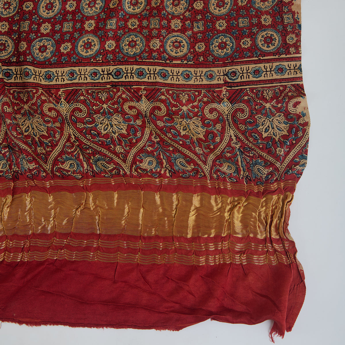 Turquoise Green Gajji Silk Bandhej Ajrak Dupatta