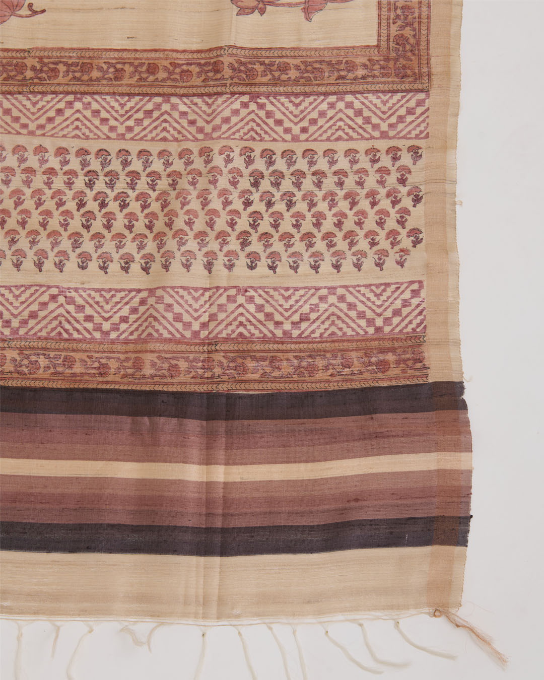 Beige Brown Ghicha Tussar Printed Suit Set with Dupatta
