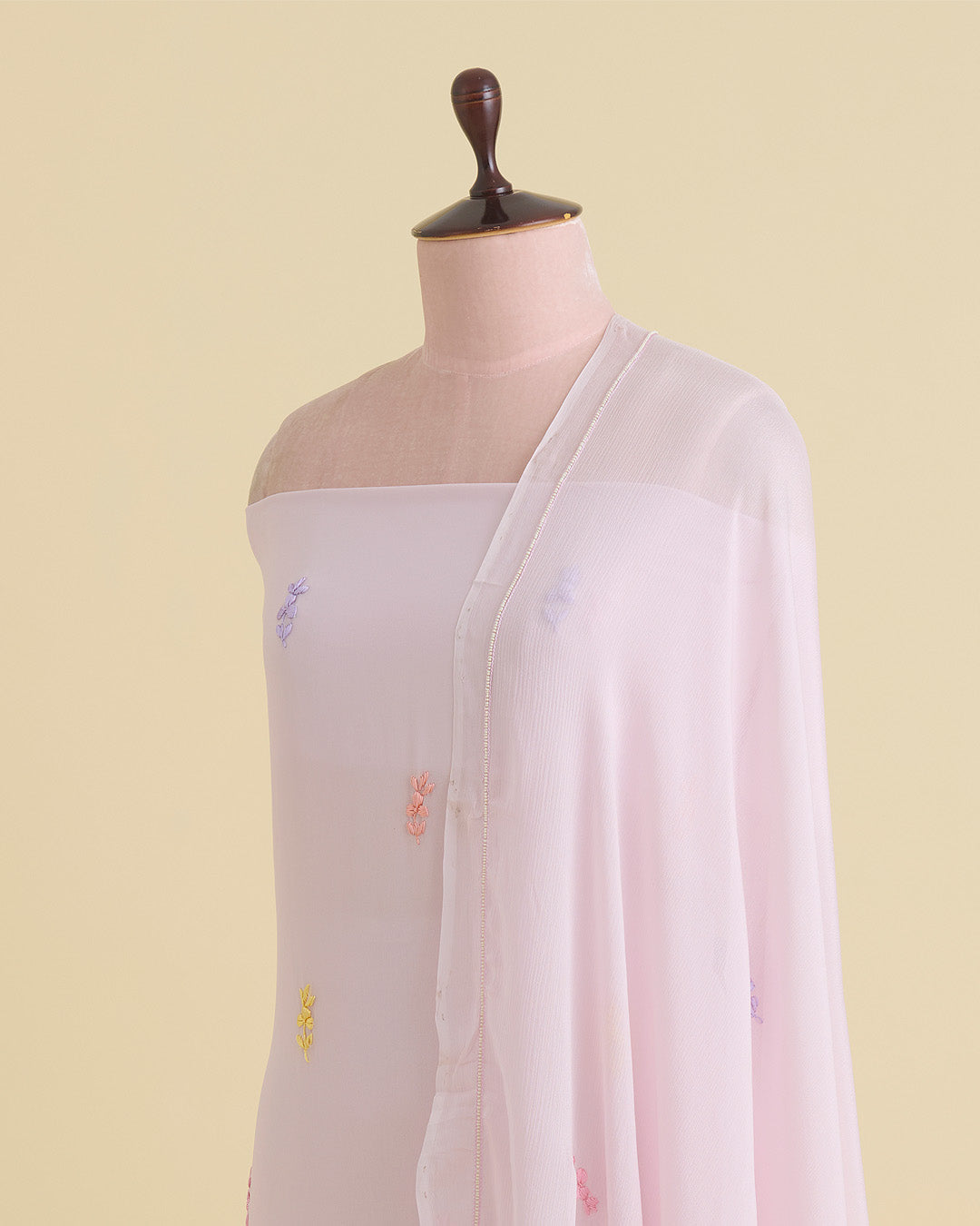Baby Pink Viscose Georgette Kurta Set with Lucknowi & Parsi Embroidery
