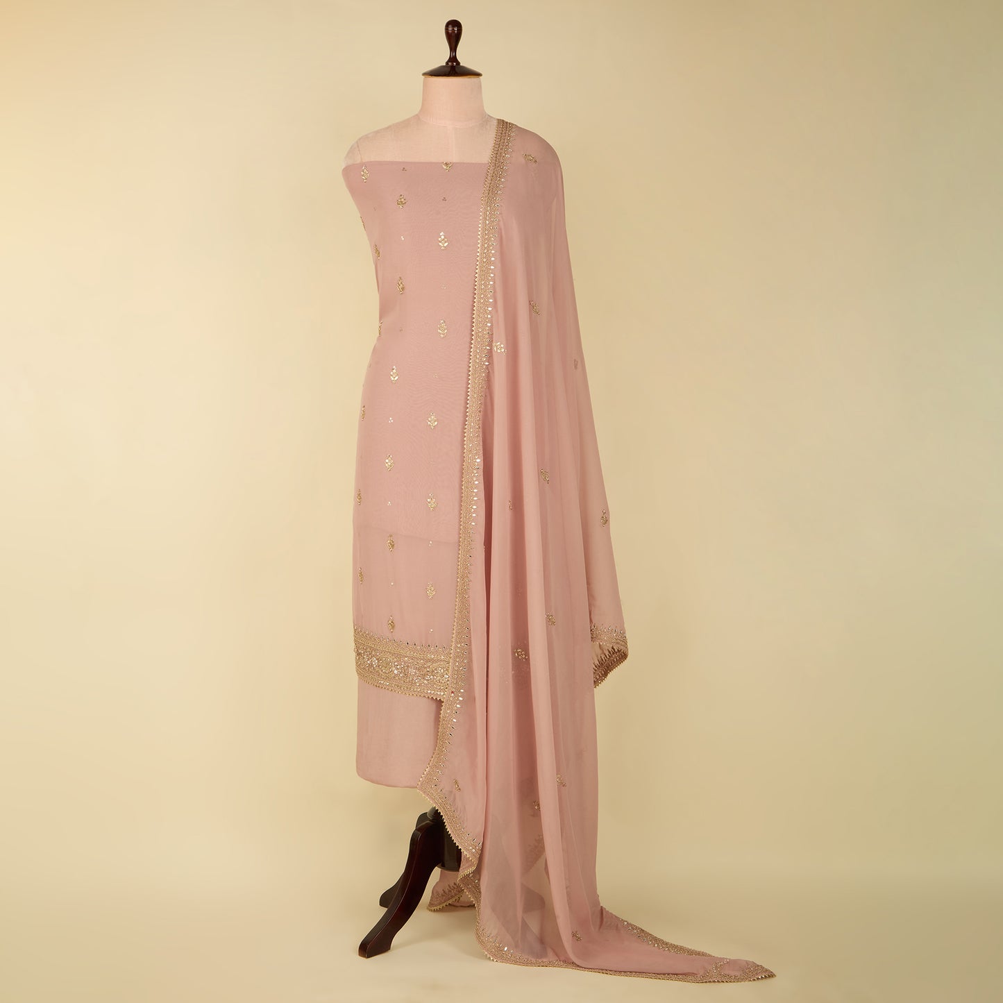 Dusty Mauve Georgette Embroidered Suit with Organza Dupatta