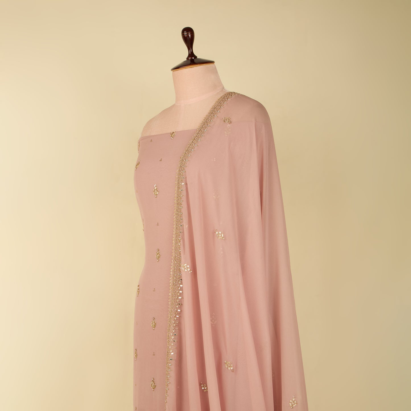 Dusty Mauve Georgette Embroidered Suit with Organza Dupatta