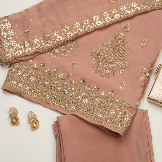 Dusty Peach Viscose Georgette Kurta with Mirror Work