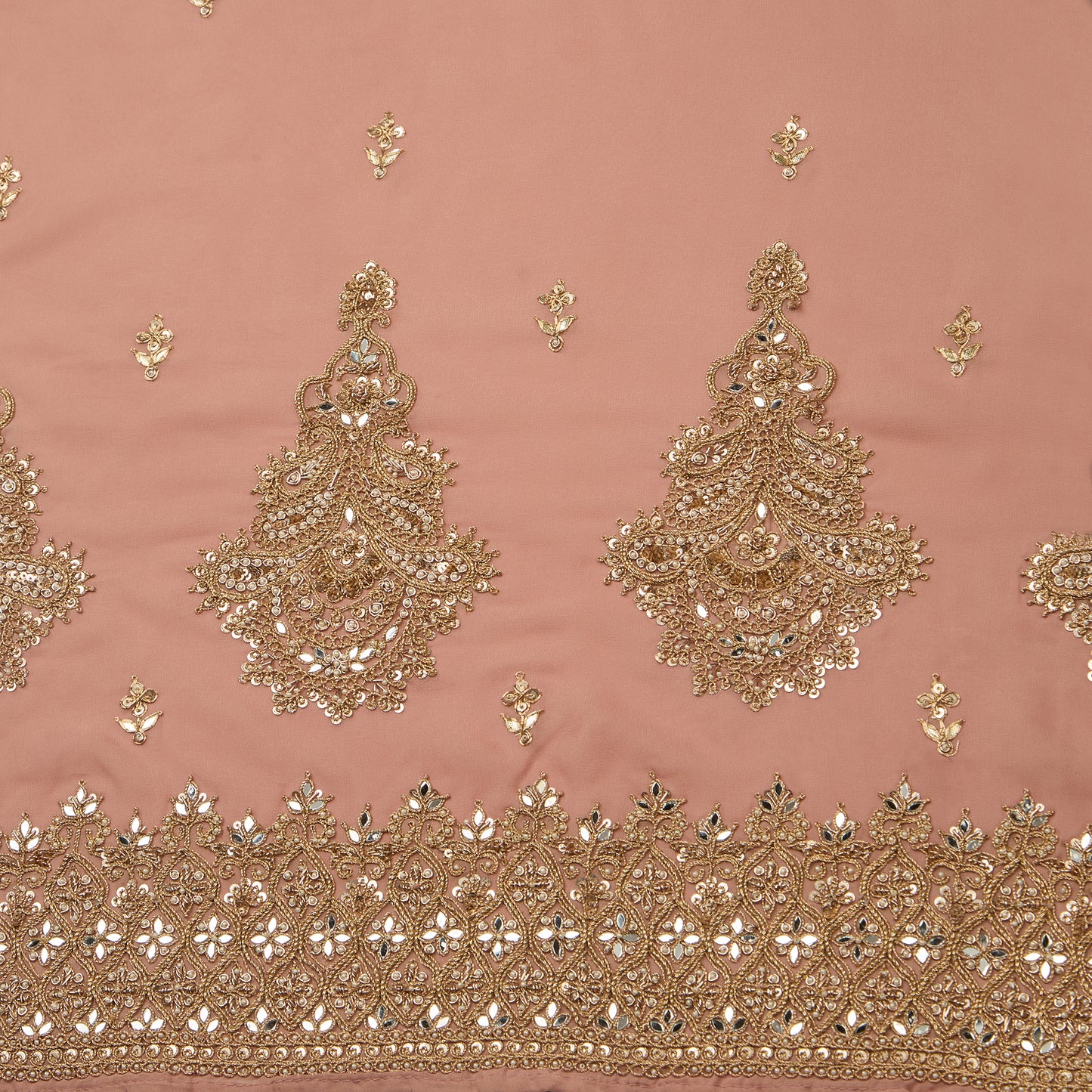 Dusty Peach Viscose Georgette Kurta with Mirror Work