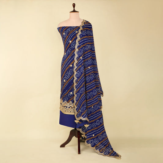 Navy Blue Georgette Bandhani Embroidered Suit with Dupatta