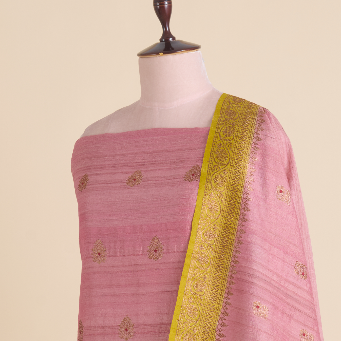 Peach Gicha Tussar Hand Woven Kurta Set with Dupatta