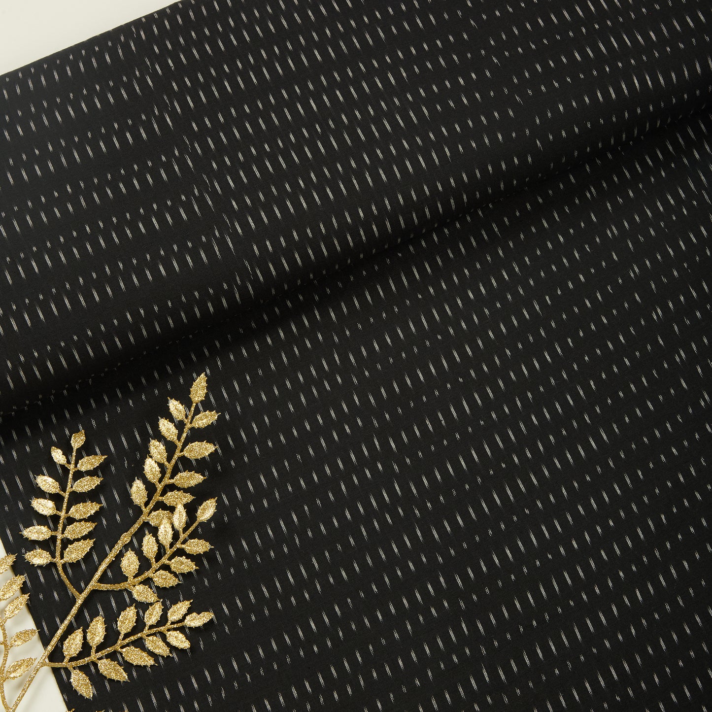 Black Handloom Cotton Ikat Fabric