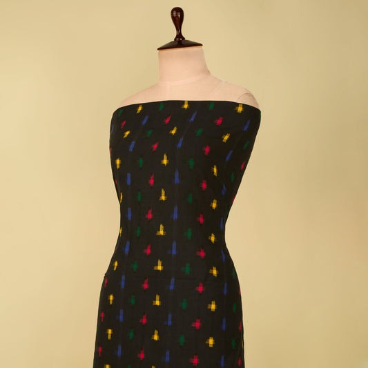 Charcoal Handloom Cotton Ikat Fabric