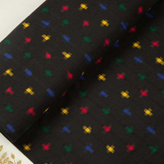 Charcoal Handloom Cotton Ikat Fabric
