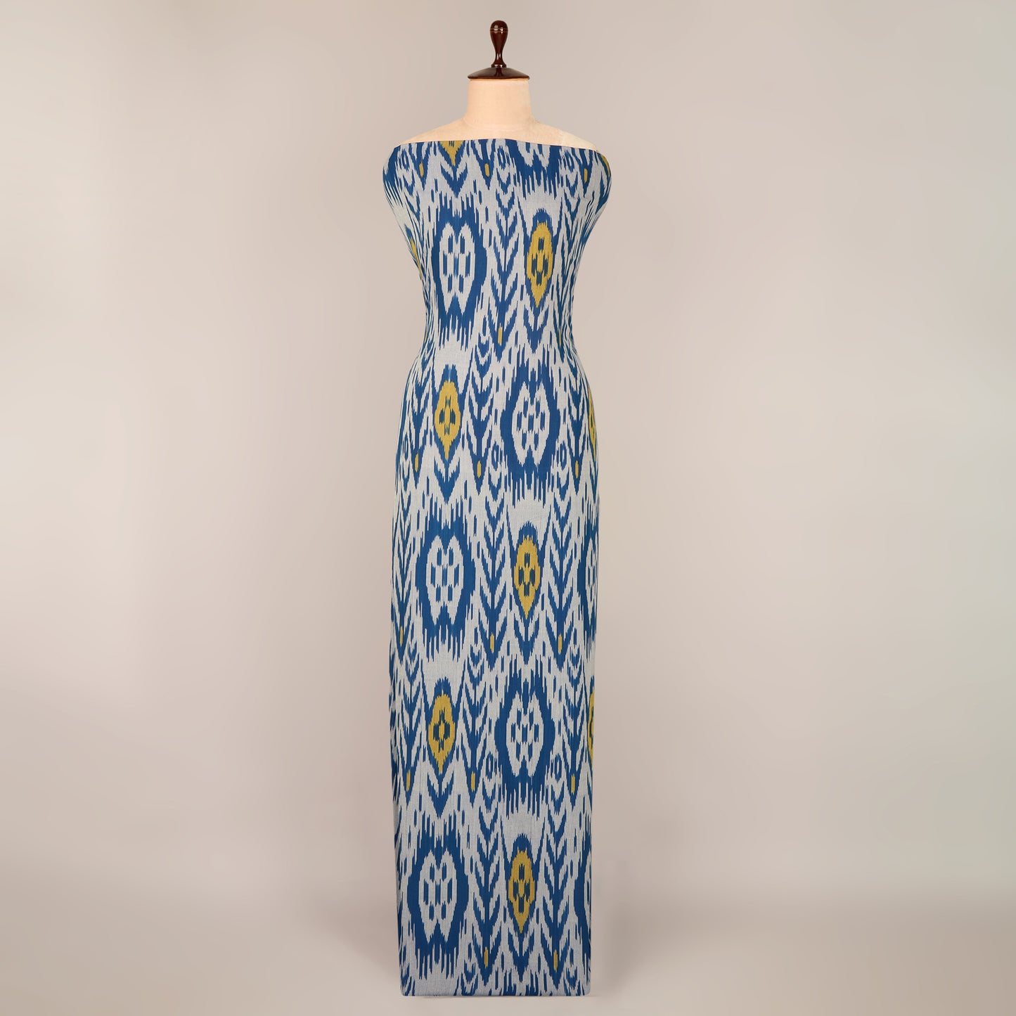 Handloom Cotton Heavy Ikat Fabric in Blue for fashion garments