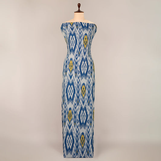 Handloom Cotton Heavy Ikat Fabric in Blue for fashion garments
