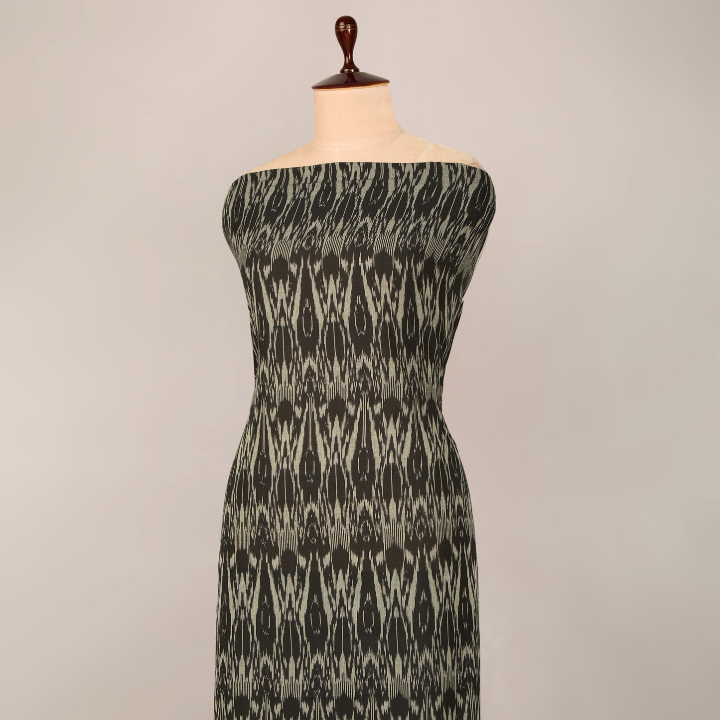 Pure Black Handloom Cotton Ikat Fabric