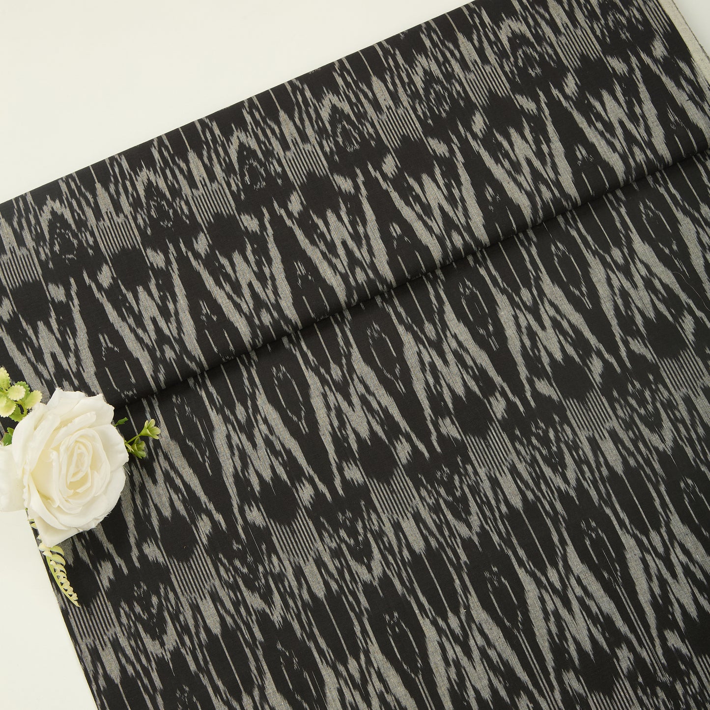 Pure Black Handloom Cotton Ikat Fabric
