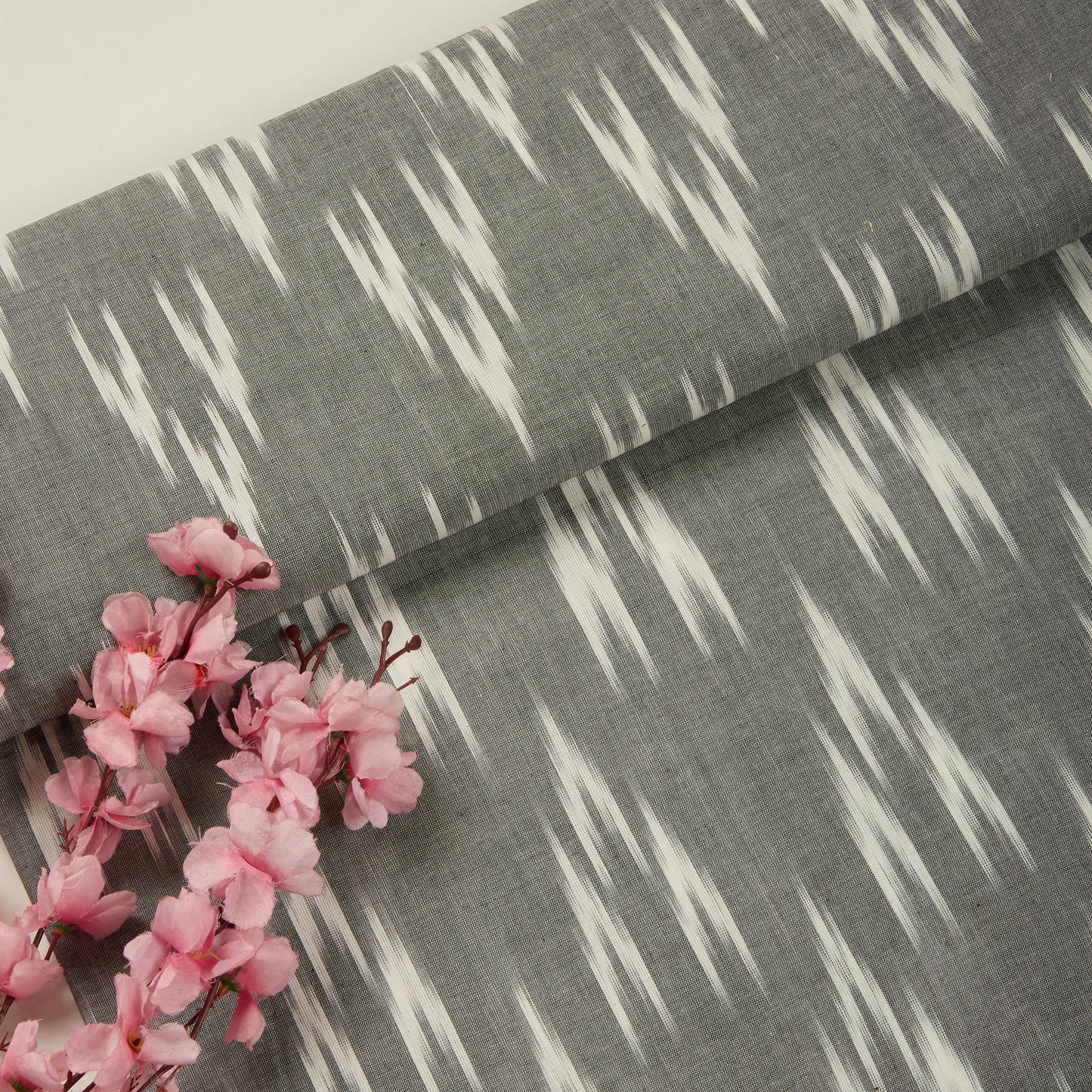 Grey Handloom Cotton Ikat Fabric