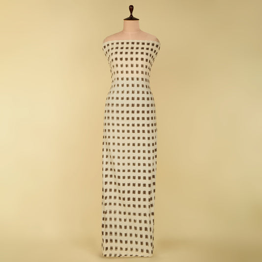 Natural Brown Handloom Cotton Ikat Fabric