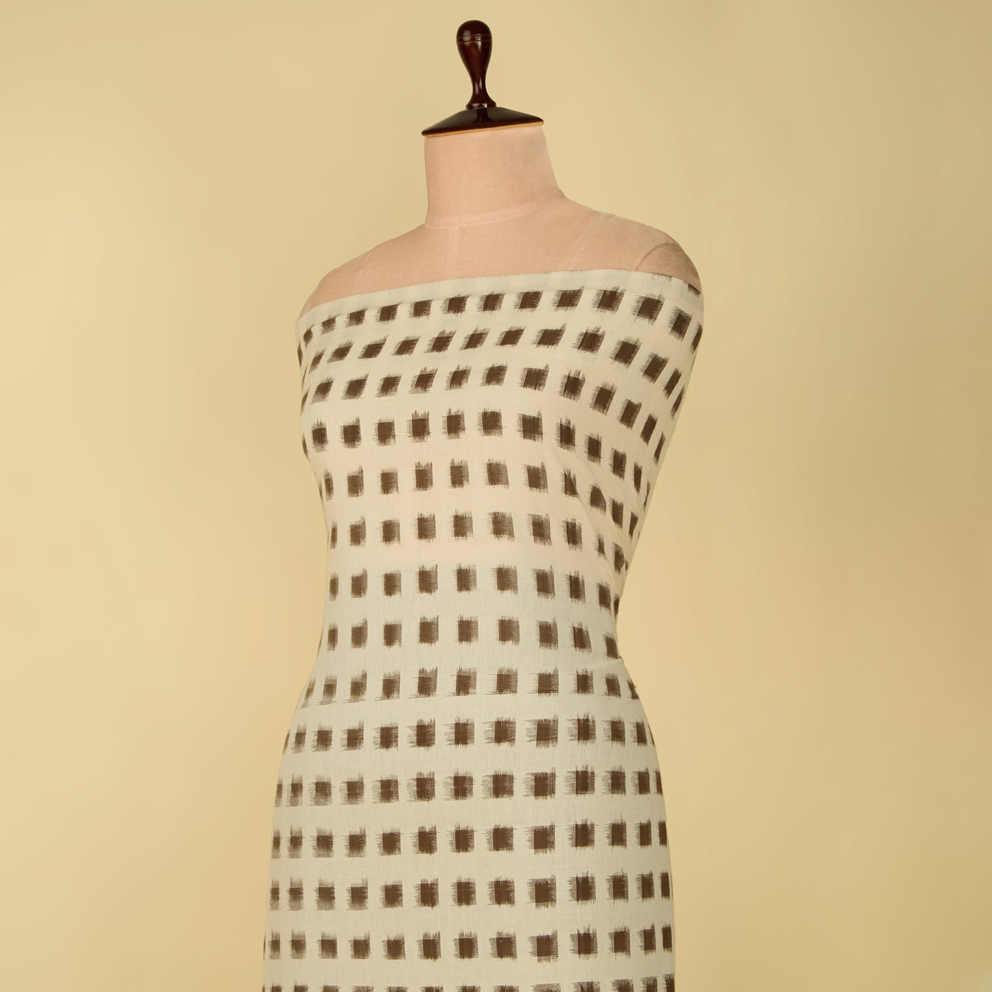 Natural Brown Handloom Cotton Ikat Fabric