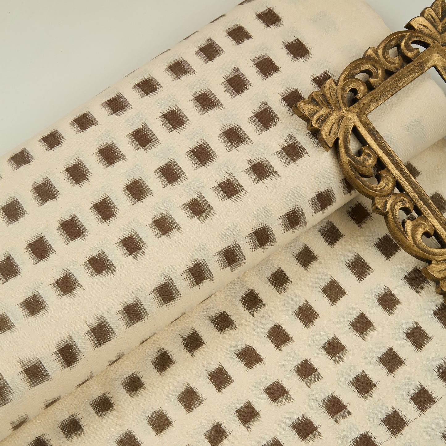 Natural Brown Handloom Cotton Ikat Fabric