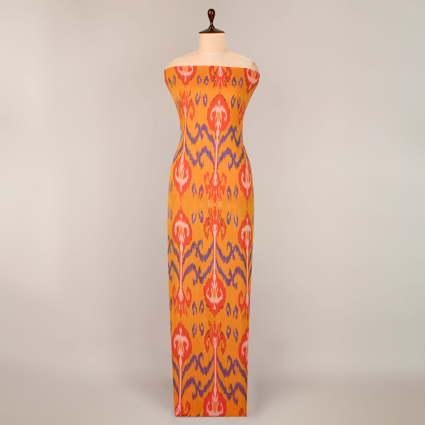 Orange Handloom Cotton Heavy Ikat Fabric