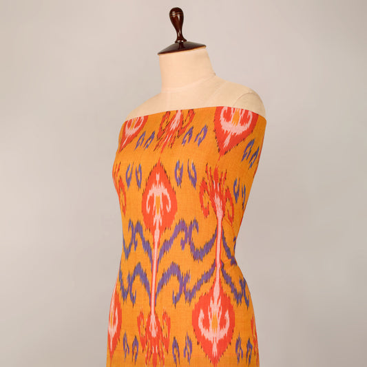 Orange Handloom Cotton Heavy Ikat Fabric
