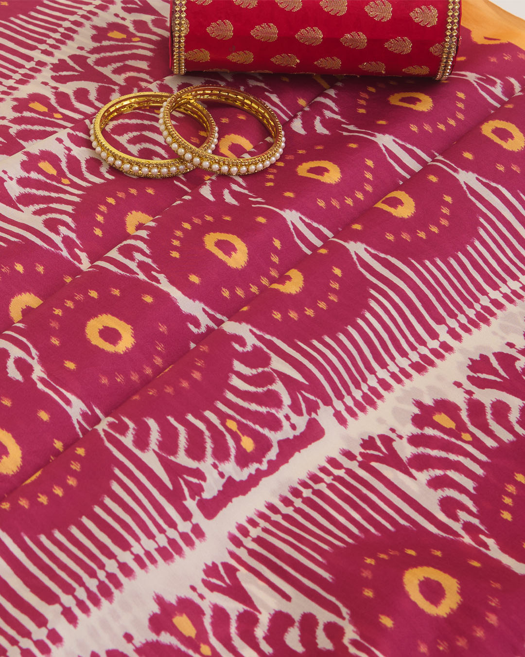 Pink Habutai Silk Patola Printed Fabric