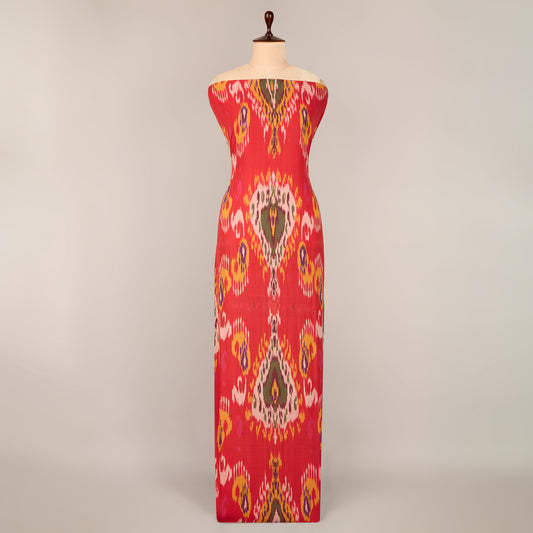 Red Handloom Cotton Heavy Ikat Fabric