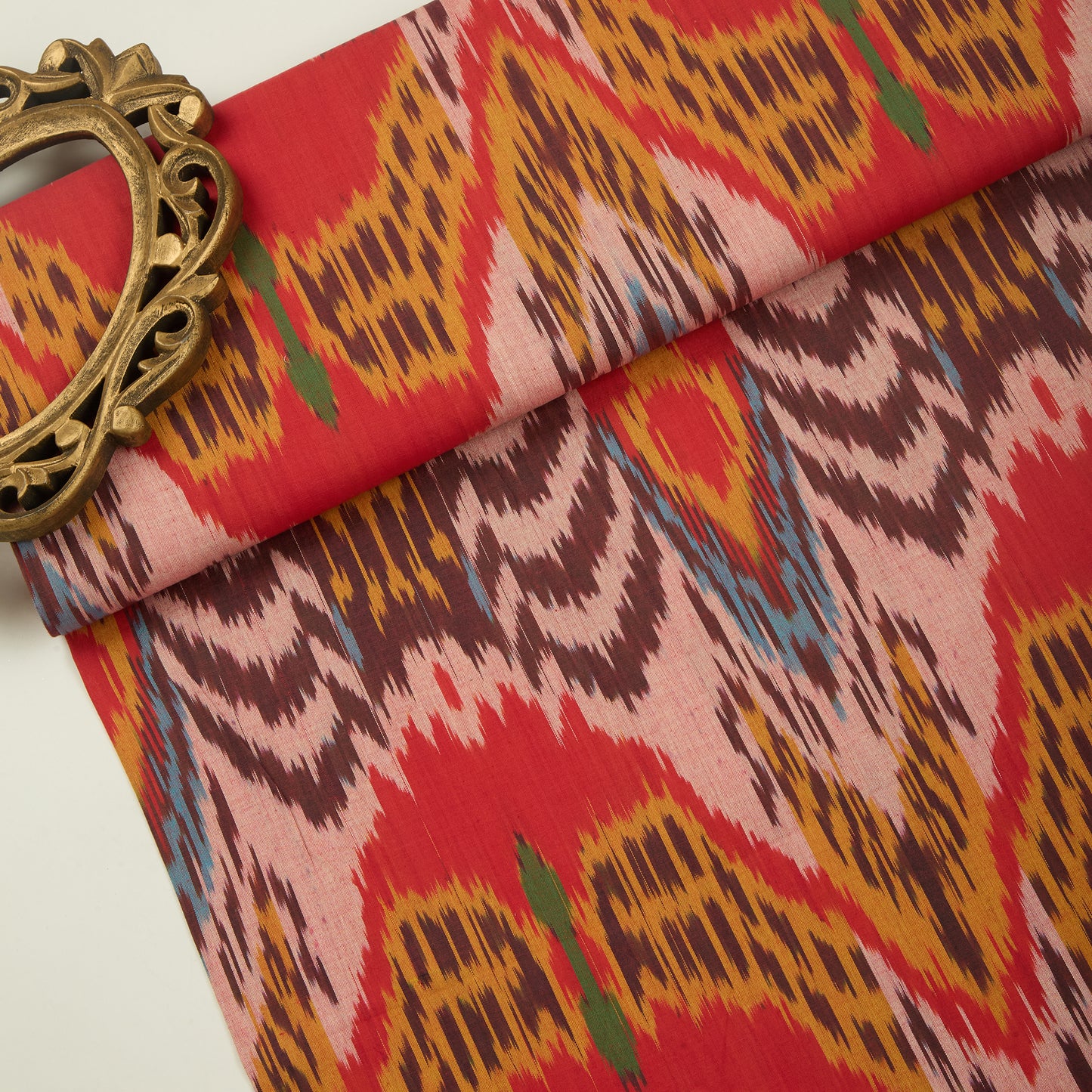 Red Handloom Cotton Heavy Ikat Fabric