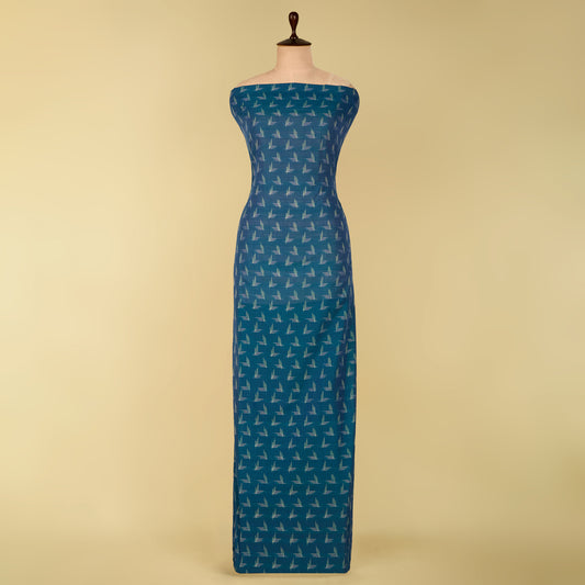 Teal Blue Handloom Cotton Ikat Fabric