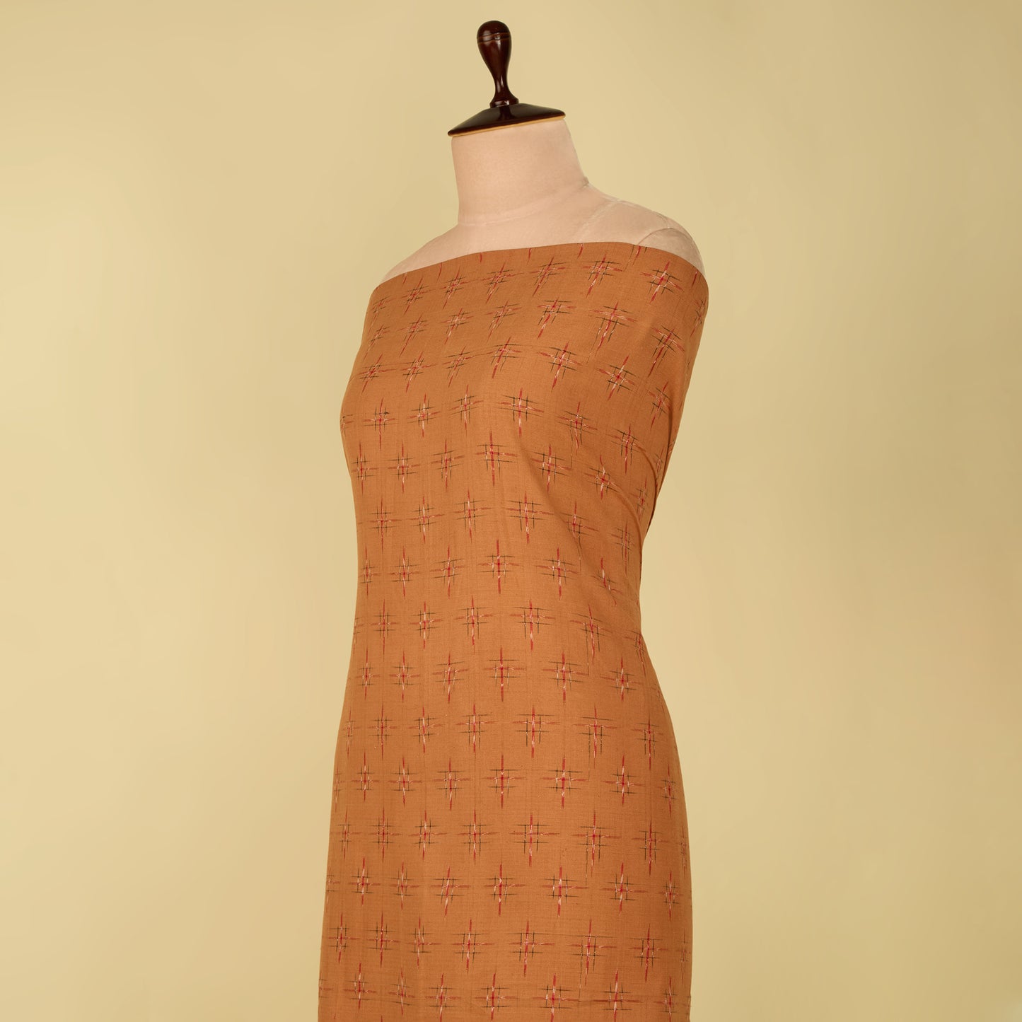 Brown Handloom Cotton Ikat Fabric