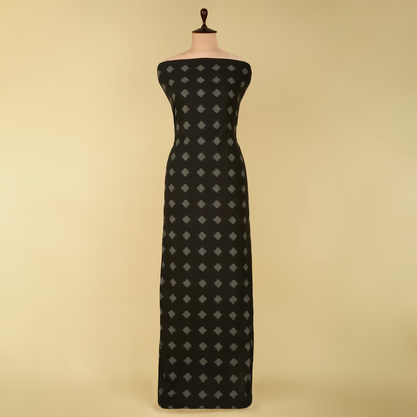 Black Handloom Cotton Ikat Fabric