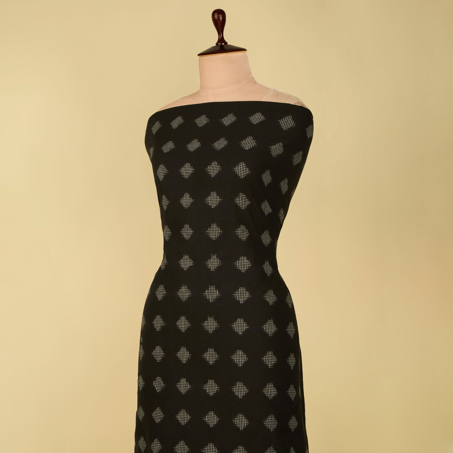 Black Handloom Cotton Ikat Fabric