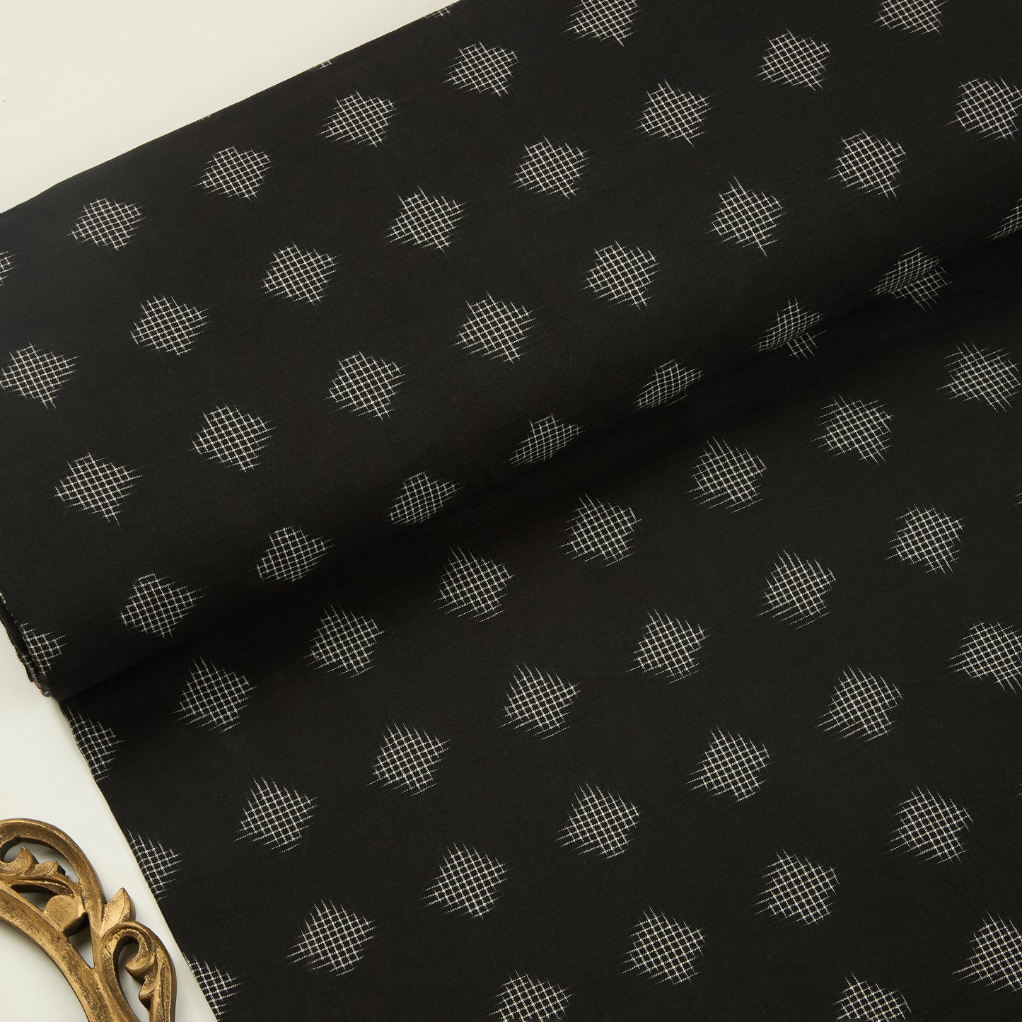 Black Handloom Cotton Ikat Fabric