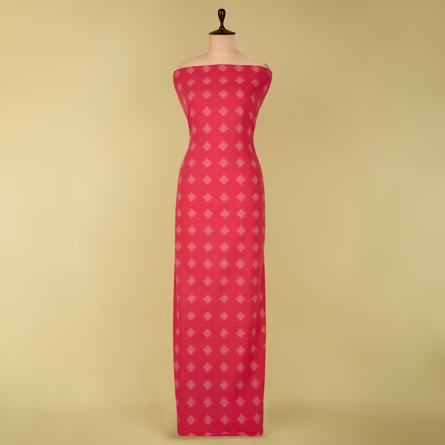 White and Pink Handloom Cotton Ikat Fabric