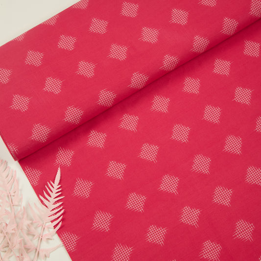 White and Pink Handloom Cotton Ikat Fabric