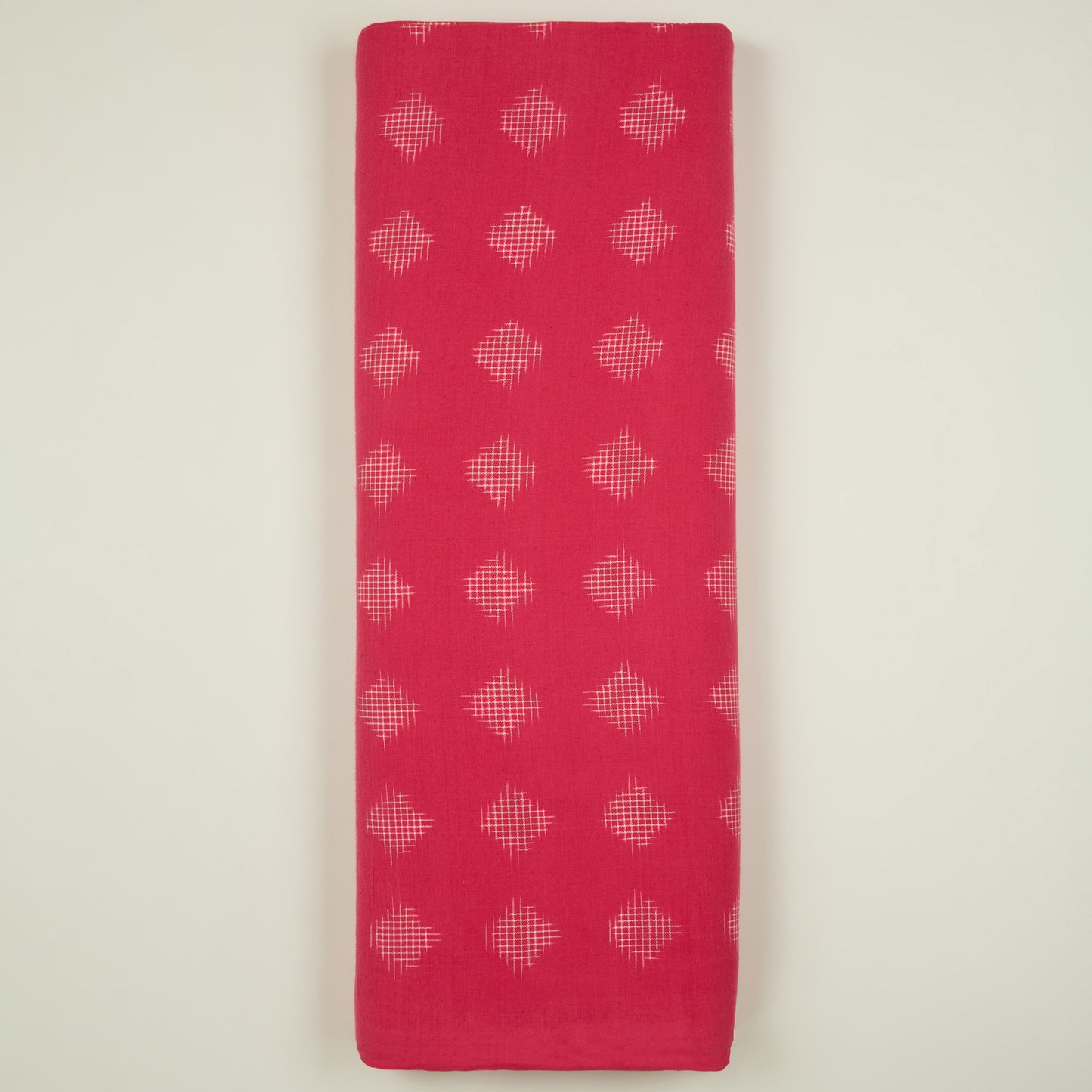 White and Pink Handloom Cotton Ikat Fabric