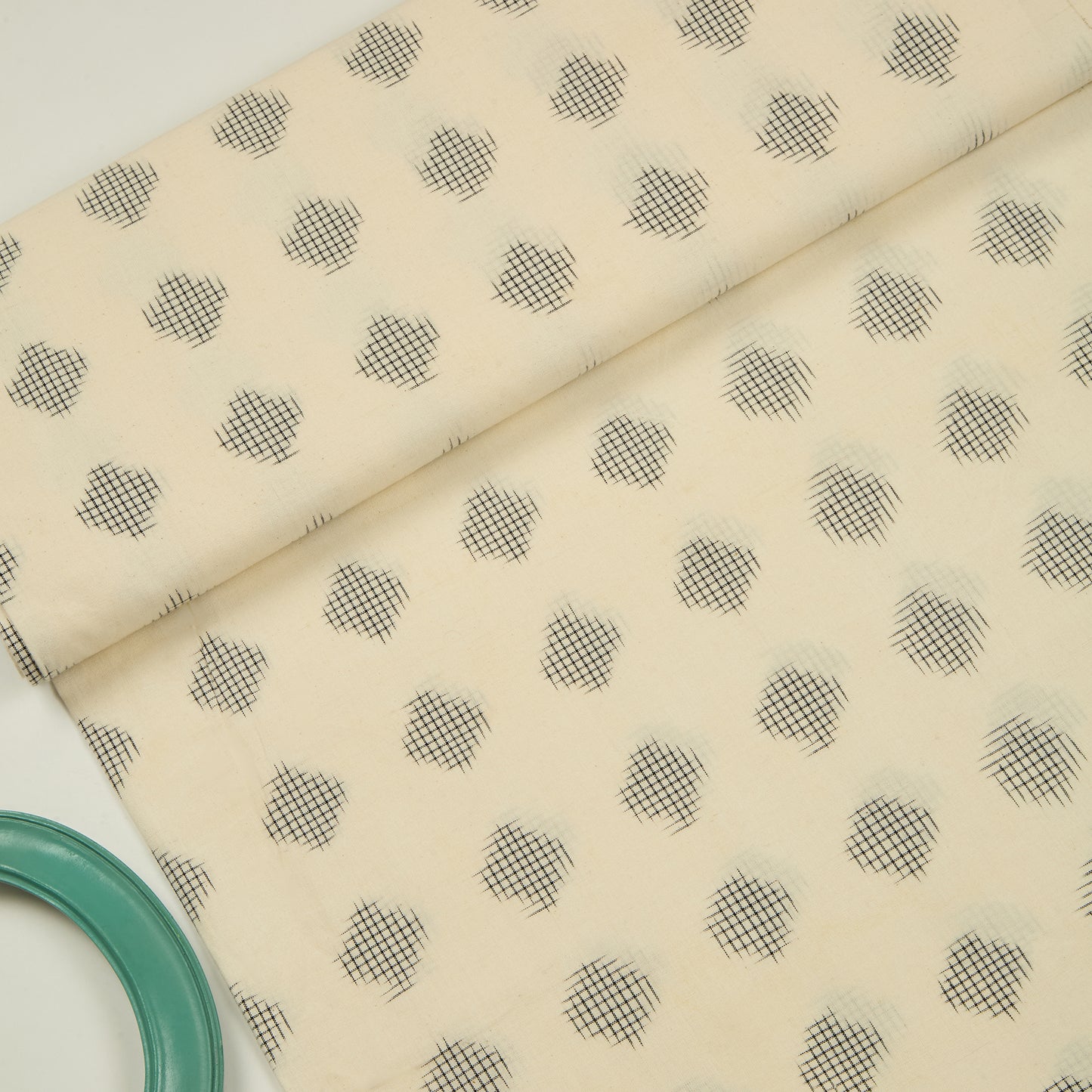 White and Black Handloom Cotton Ikat Fabric