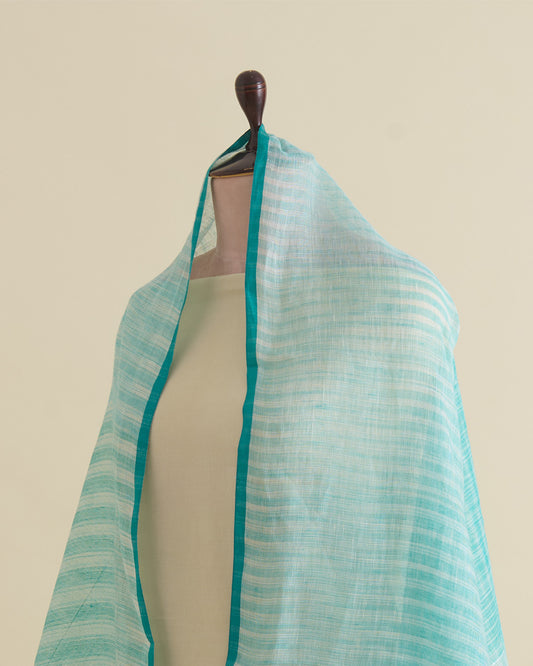 Turquoise Green Handloom Linen Dupatta with Sequin Pallu