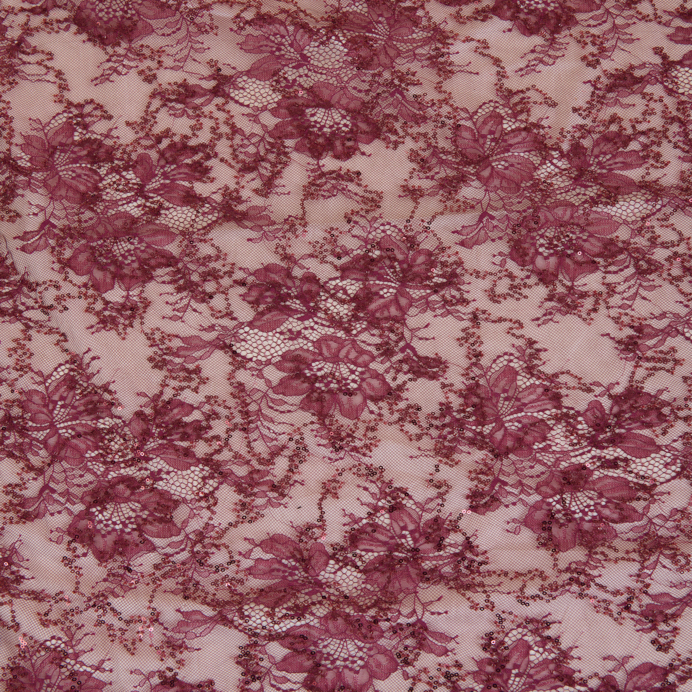 Maroon Chantilly Lace with Sequin & Cutdana Work Fabric