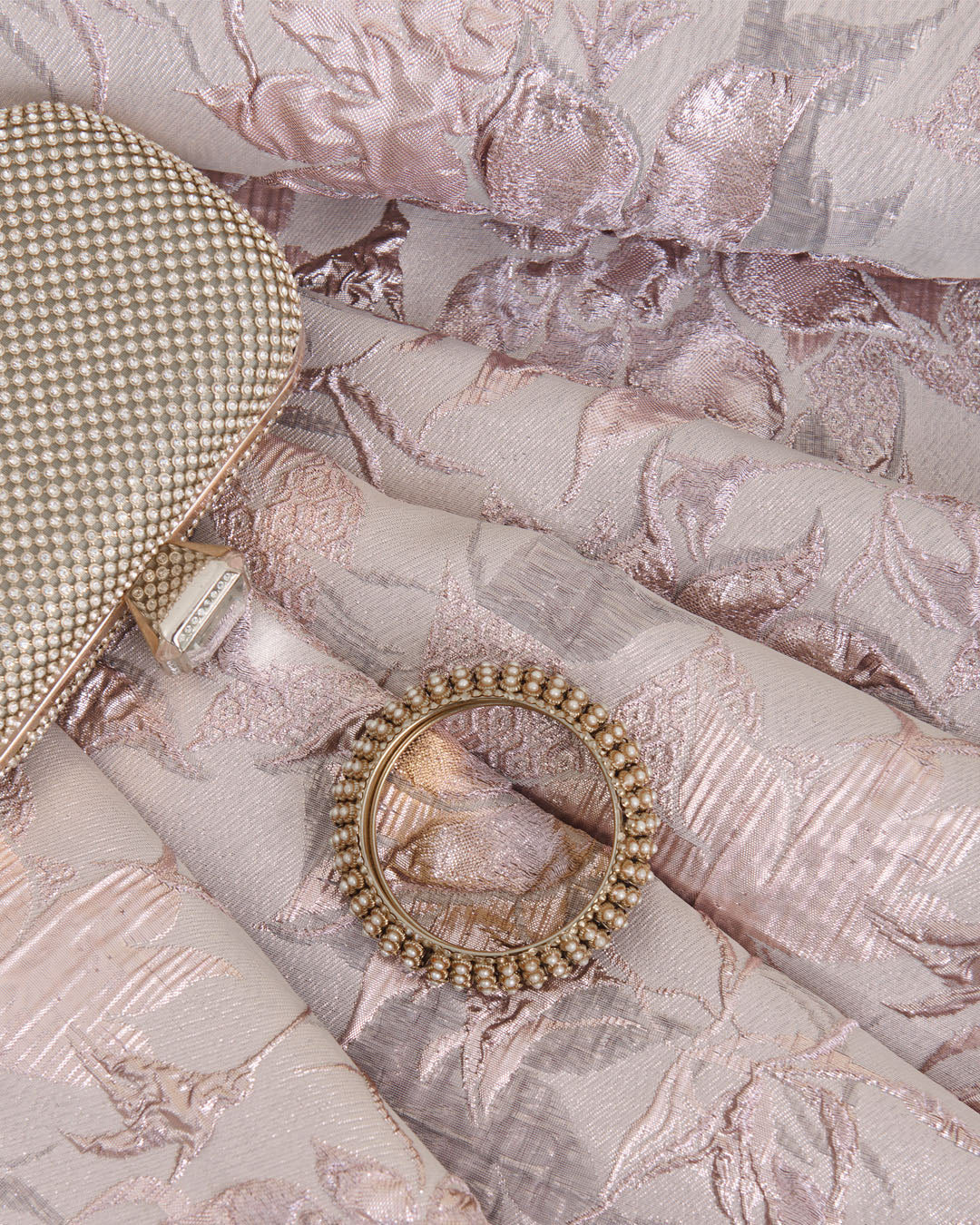 Pink Imported Organza Jacquard Jaal Lurex Fabric