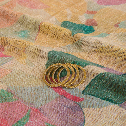 Multicolour Jute Digital Abstract Printed Fabric