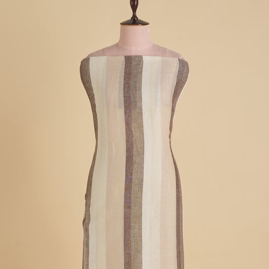 Natural Brown Jute Linen Stripes Fabric