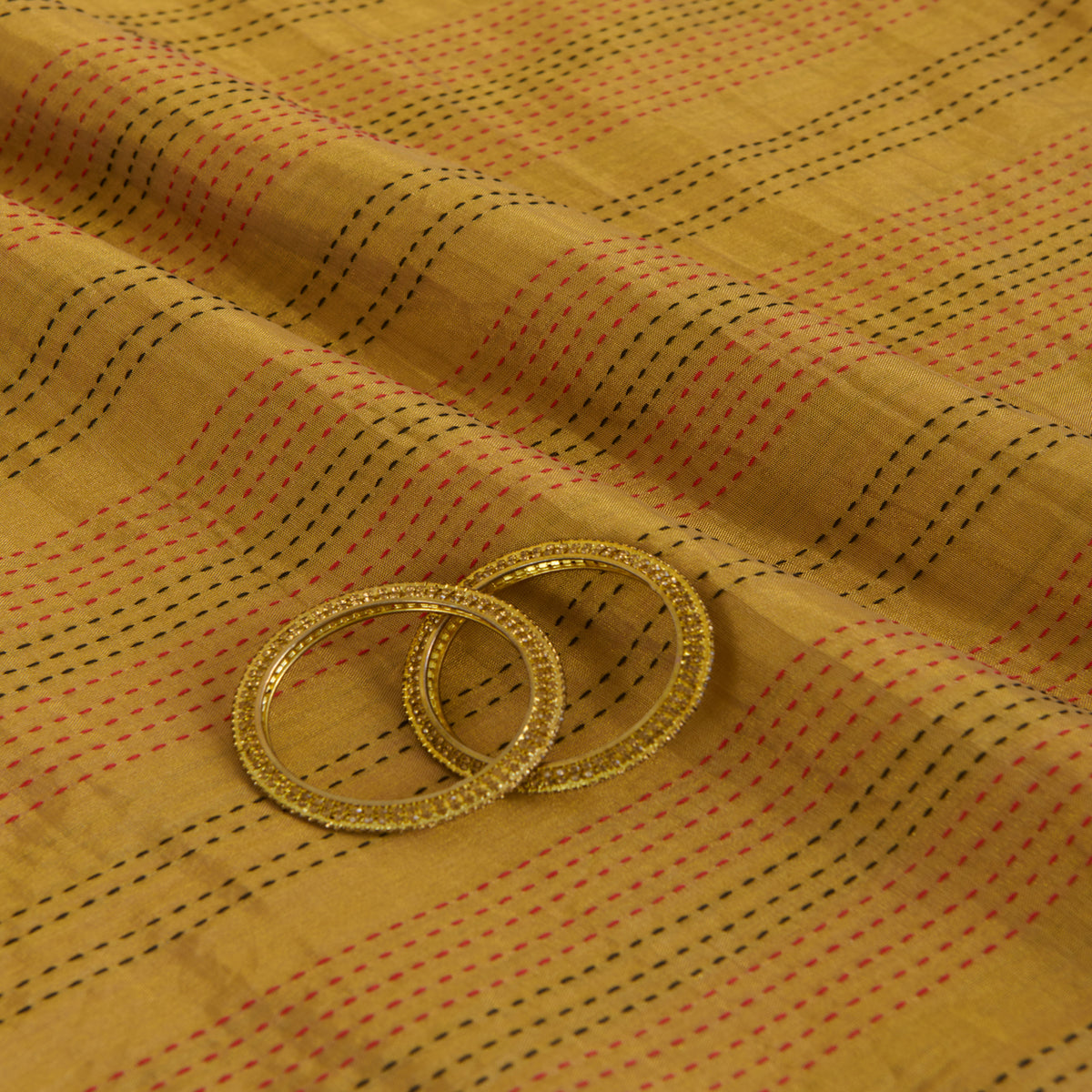 Gold Kanchi Tissue with Katha Stitch Fabric