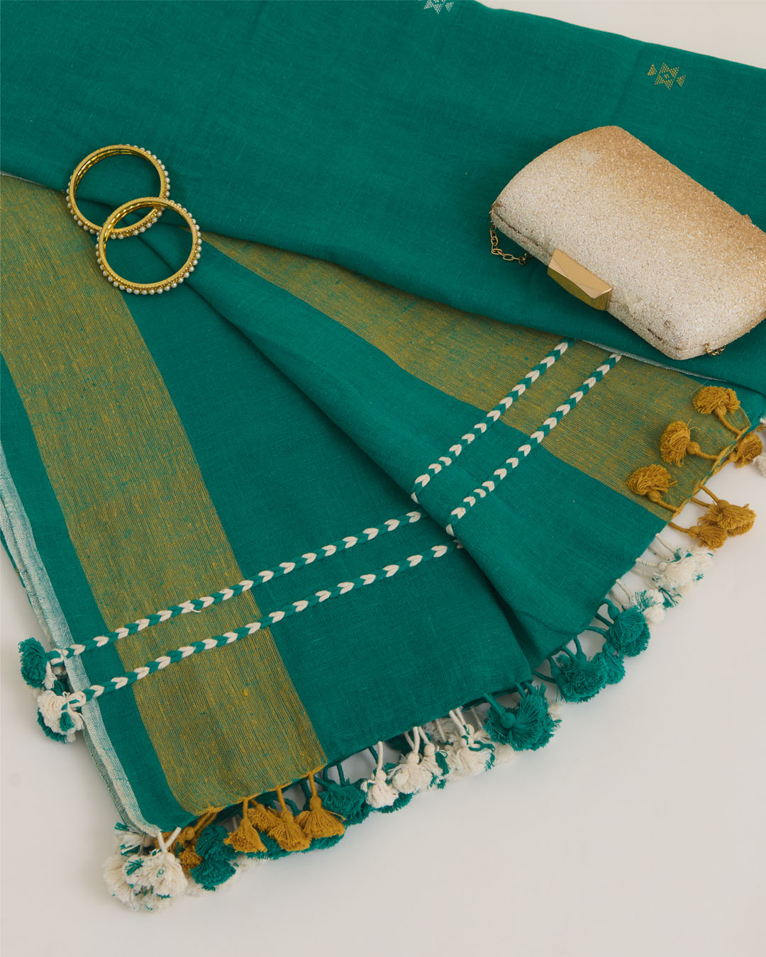Rama Green Kala Cotton Hand Woven Dupatta