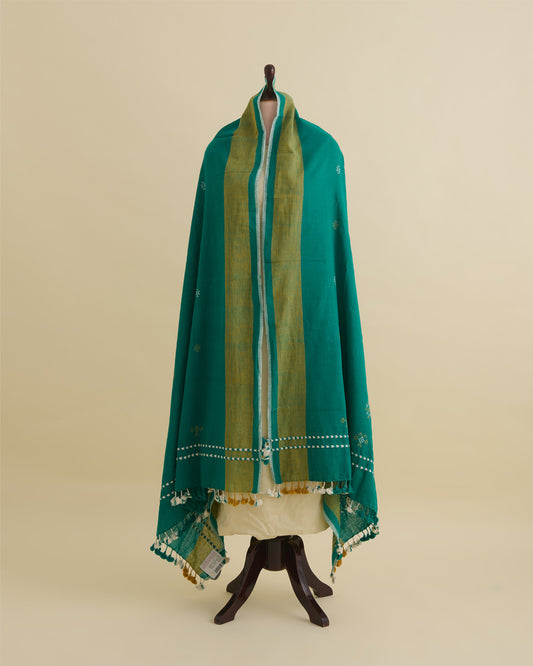 Rama Green Kala Cotton Hand Woven Dupatta