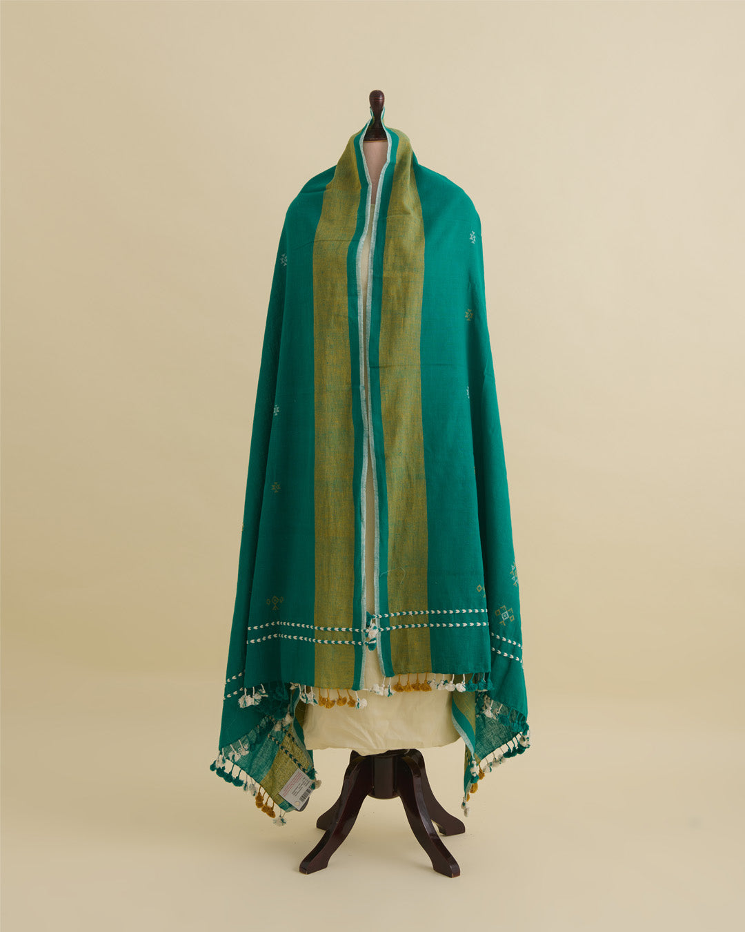 Rama Green Kala Cotton Hand Woven Dupatta