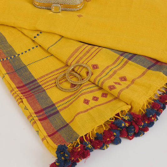 Yellow Kala Cotton Hand Woven Dupatta