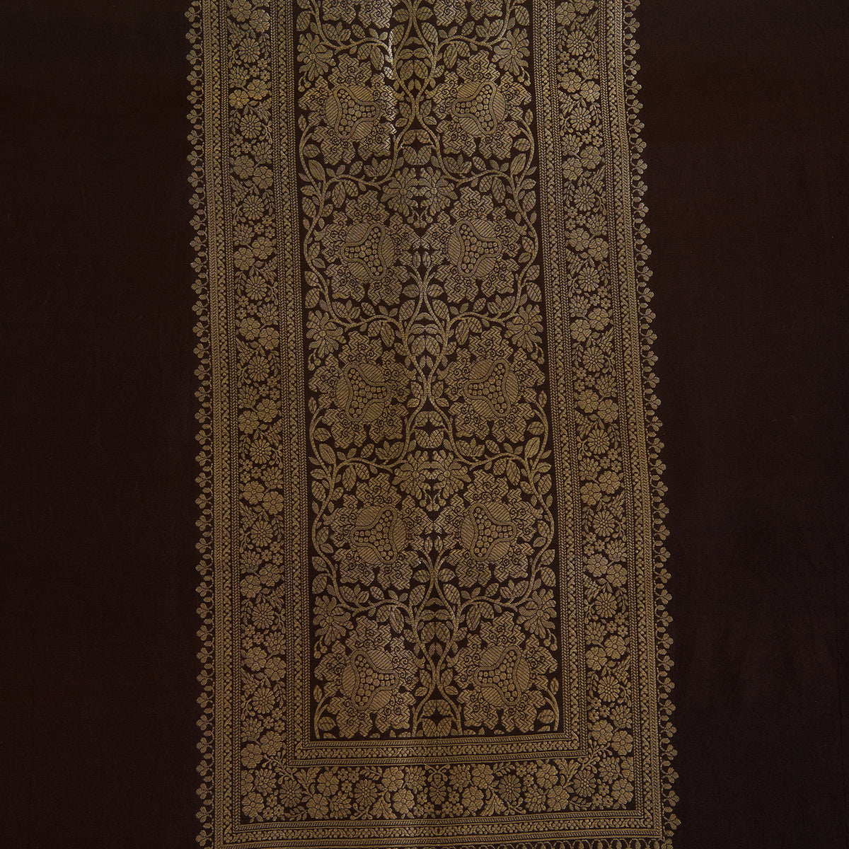 Brown Katan Silk Gold Zari Neck Kurta Pant Fabric