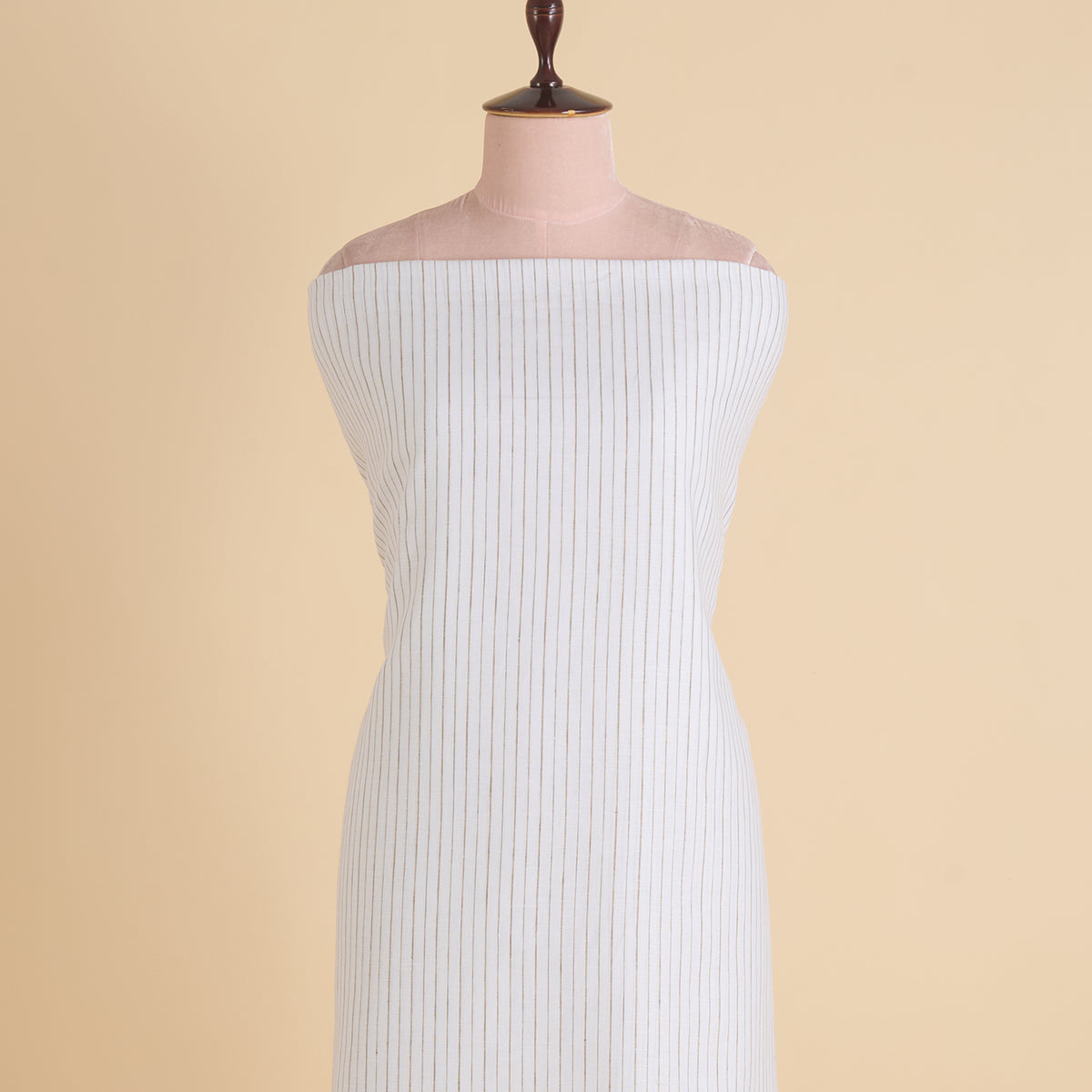 White Beige Linen Stripes Fabric