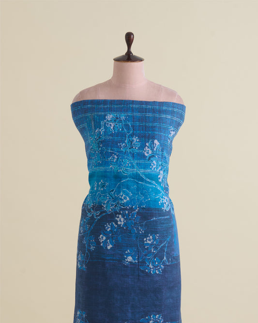 Blue Linen Digital Abstract Printed Fabric