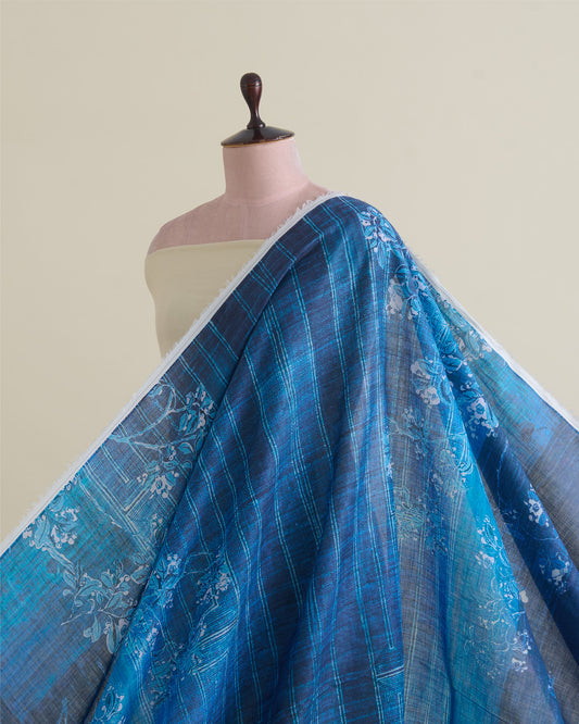 Blue Linen Digital Abstract Printed Fabric