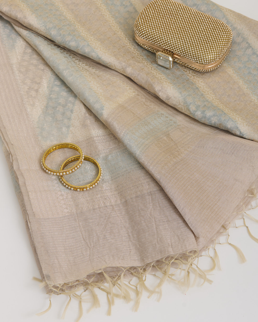 Dusty Blue Linen Zari Woven Multi Lehriya Dupatta