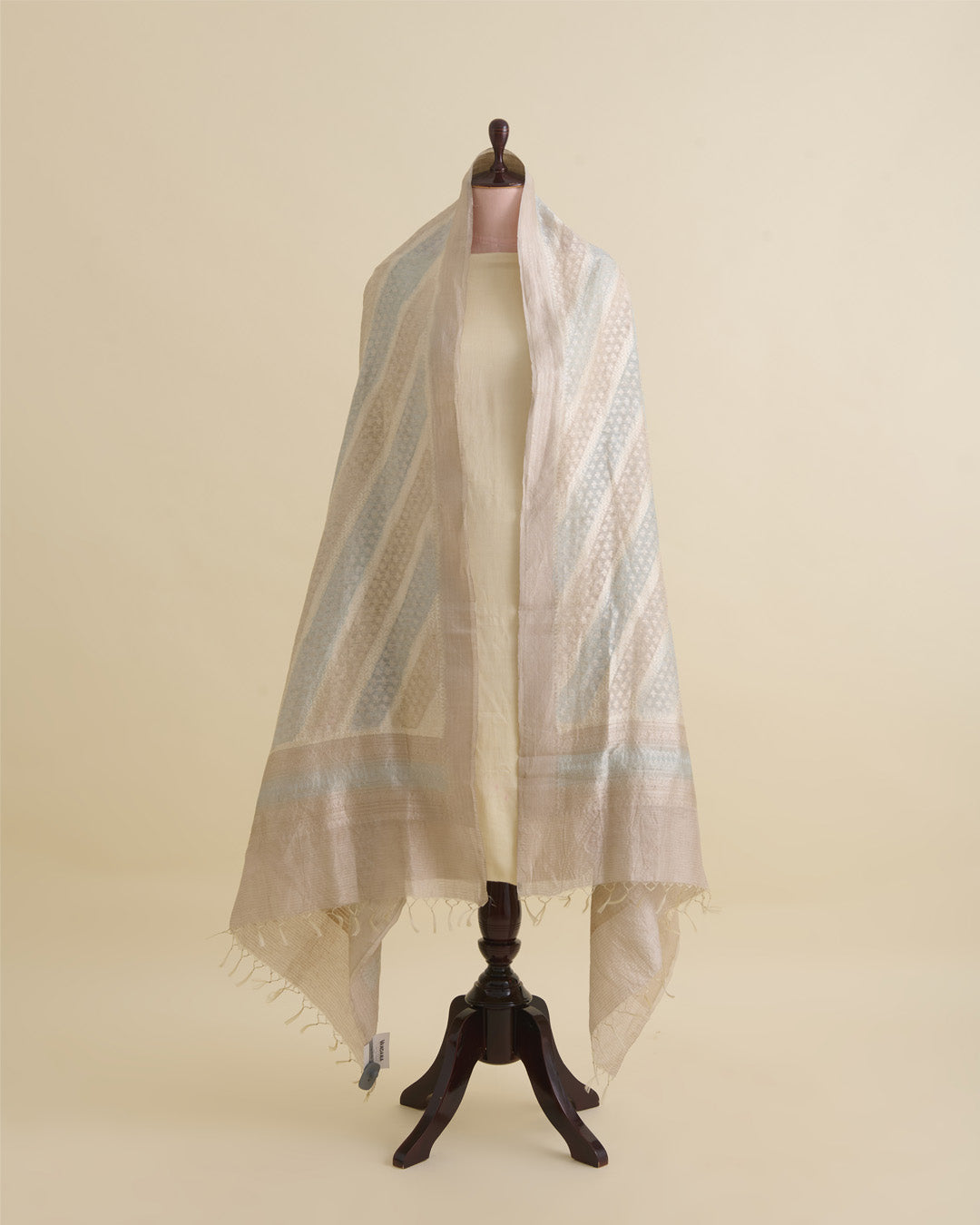 Dusty Blue Linen Zari Woven Multi Lehriya Dupatta